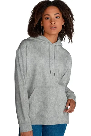 Bueno Blusa De Frio Feminina Moletom Liso Com Capuz e Bolso Canguru Felpado
