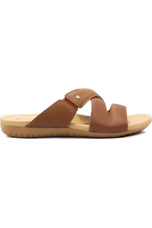 USAFLEX Tamanco Feminino Slide Rasteiro Couro e Elástico Casual R1875