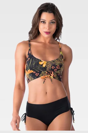 Summer Soul Biquíni Cropped Com Bojo Removível Cintura Baixa Folhagem Preto