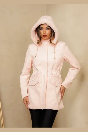 Cia do Vestido Jaqueta Parka Lã Batida Sobretudo Forrada com Capuz Removível Casaco Inverno Rosa Pink