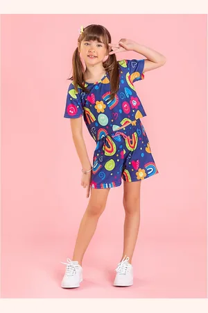 Molekada Infantil - Conjunto Verão Menina Marinho Cropped e Shorts Com Cadarço