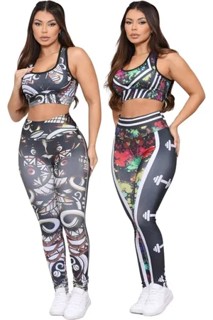 Dl Kit 2 Conjuntos Feminino Fitness Feminino Top e Calça Linha Premium Não Transparente Cintura Alta