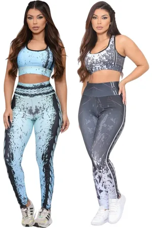 Dl Kit 2 Conjuntos Feminino Fitness Feminino Academia Calça e Top Cintura Alta Linha Premium