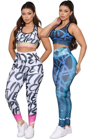 Dl Kit 2 Conjuntos Feminino Fitness Academia Calça e Top Feminino Cintura Alta Premium