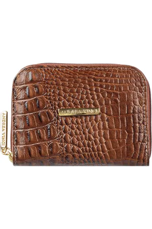 Andrea Vinci Carteira feminina de couro croco Kiara 10x13,5cm - Whisky