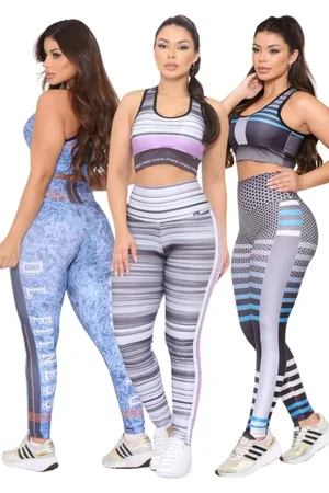 Dl Kit 3 Conjuntos Feminino Top e Calça Fitness Cintura Alta Não Transparente Linha Premium Fitness