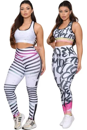 Dl Kit 2 Conjuntos Feminino Fitness Top e Calça Feminina para Academia Não Transparente Cintura Alta Linha Premium