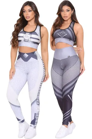 Dl Kit 2 Conjuntos Feminino Top e Calça Fitness Premium Cintura Alta com Forro Não Transparente