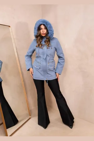 Cia do Vestido Jaqueta Parka Lã Batida Sobretudo Forrada Com Capuz Removível Inverno Vermelha