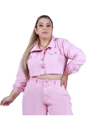 Razon Jaqueta Feminina Sarja Plus Chiclete Cropped