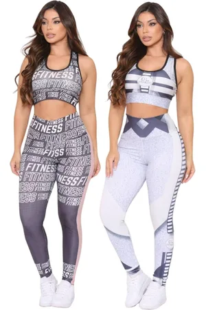 Dl Kit 2 Conjuntos Feminino Top e Calça Fitness Premium Cintura Alta com Forro Não Transparente