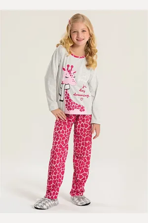 Molekada Pijama Longo Menina Mescla Blusa e Calça Girafinha