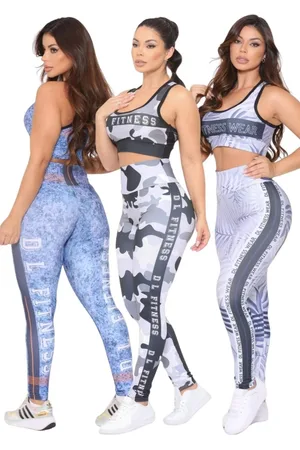 Dl Kit 3 Conjuntos Feminino Top e Calça Fitness Premium Cintura Alta com Forro Não Transparente