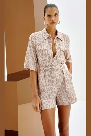 LEZ A LEZ Shorts Estampado Alfaiataria em Linho com Cinto