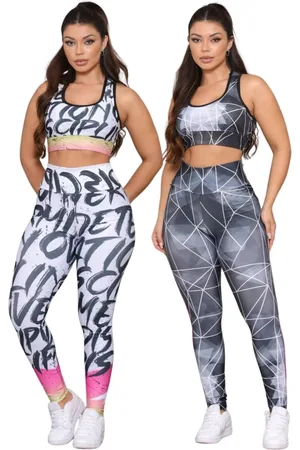 Dl Kit 2 Conjuntos Feminino Top e Calça Fitness Linha Premium Cintura Alta Feminino