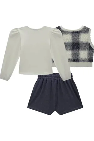 Kukiê Infantil - Conjunto de Blusa Colete em Pelo Short Saia