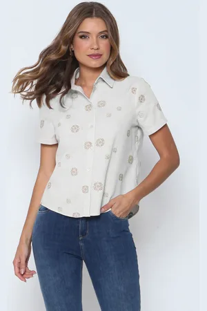 Intens Camisa Manga Curta Linho Bordado