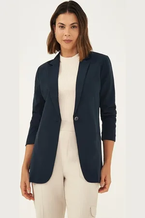 Principessa Blazer de Alfaiataria Marinho Botão Único Edelmira