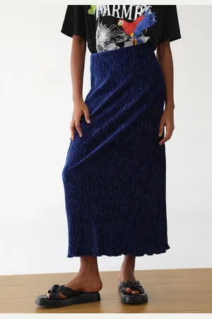 Gentleman Farmer Saia Midi Veludo Plissada Azul-Marinho