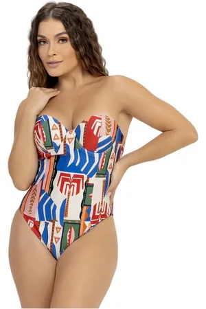 Dilady Maiô Bustiê Estampado Zero Barriga com Bojo Banho de Mar