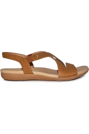 USAFLEX Sandália Rasteira Couro Elastico Conforto R1804 Tan - 156