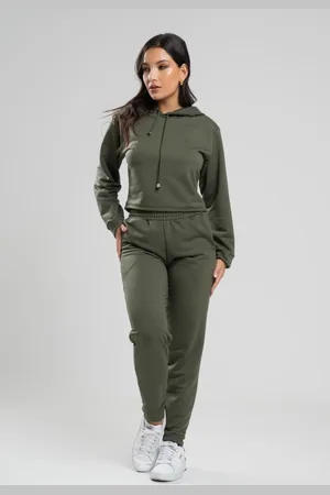 Vicbela Conjunto Moletinho Feminino Calça Jogger e Casaco Cropped com Capuz Verde