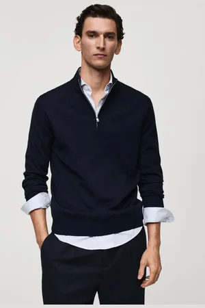 MANGO Suéter Tricot Com Zíper Azul-Marinho