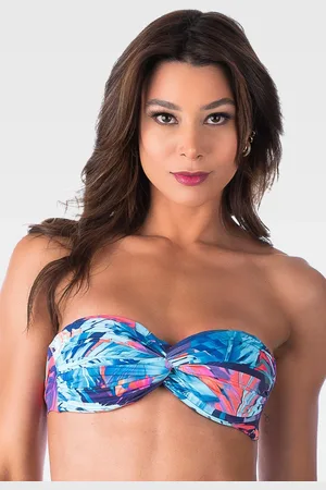 Summer Soul Top Tomara Que Caia Entrelaçado Com Bojo e Alça Removível Folhagem Azul