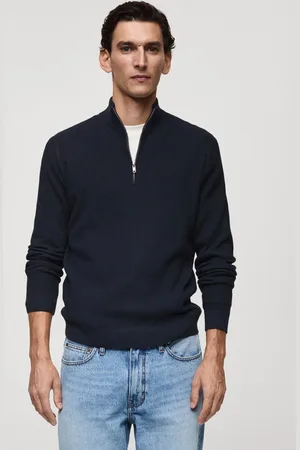 MANGO Suéter Tricot Com Zíper Azul-Marinho