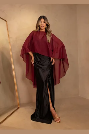 Cia do Vestido Capa de Chiffon para Vestido Xaile Inverno Marsala