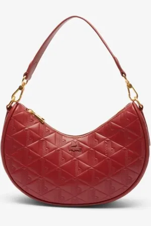 Lacoste Bolsa Maheki em Couro Embossed Estilo Half Moon
