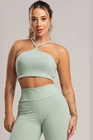 Mvb Modas Top Fitness Cropped Duplo Alcinha Poliamida Pistache