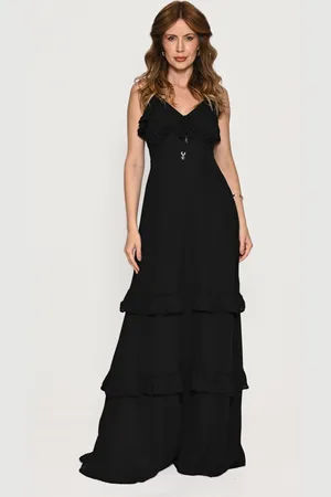 Bisô Vestido Longo Crepe Babados