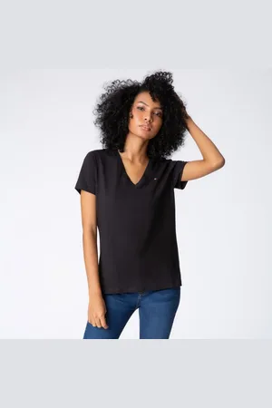 Tommy Hilfiger Camiseta Clássica Gola V Preta