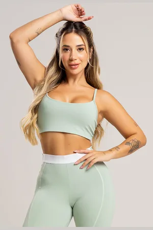 Mvb Modas Top Fitness Duplo Alcinha de Regulagem Poliamida Pistache
