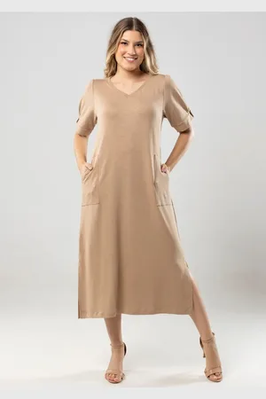 Pau a Pique Vestido Midi Manga Curta - XL