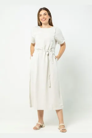 Pau a Pique Vestido Midi de Viscolinho Cru OFF WHITE - GG