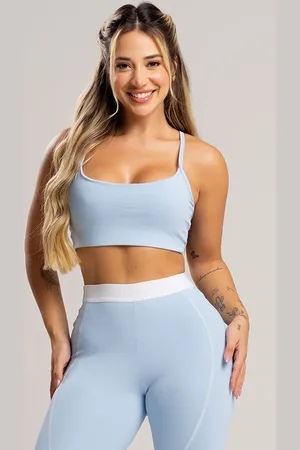 Mvb Modas Top Fitness Duplo Alcinha de Regulagem Poliamida Céu