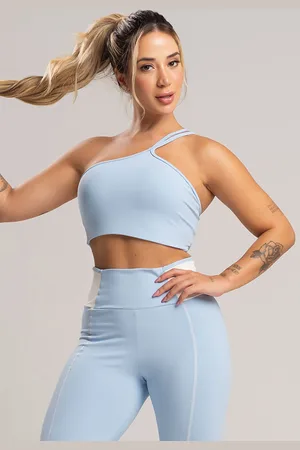 Mvb Modas Top Fitness Cropped Duplo Alcinha Poliamida Céu