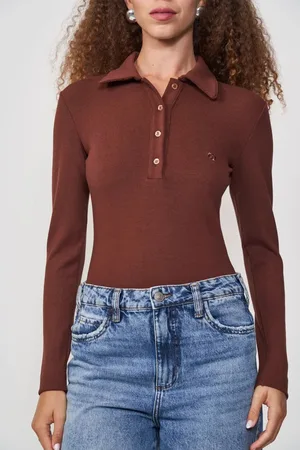 Colcci Blusa Polo Canelada Marrom Beaten Brown