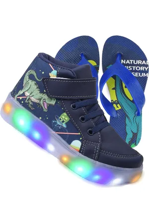 Venza Infantil - Tenis Masculino de Led Botinha Dinossauro Calce Facil Original + Chinelo