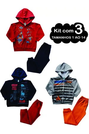CANOAH CONFECÇÃO Infantil - Kit 3 Conjunto Moletom Juvenil de Menino - 1 ao 16