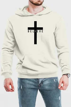 Benellys Blusa de Frio Moletom Flanelado Believe Canguru Off White