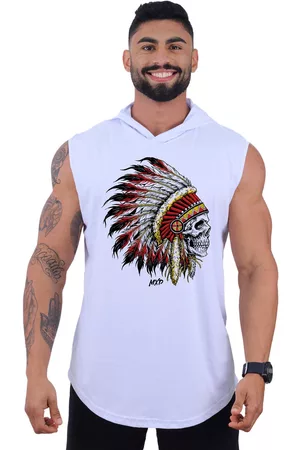 Alto Conceito Regata Longline Machão Masculina Com Touca Para Academia Treino Algodão MXD Conceito Cocar Skull