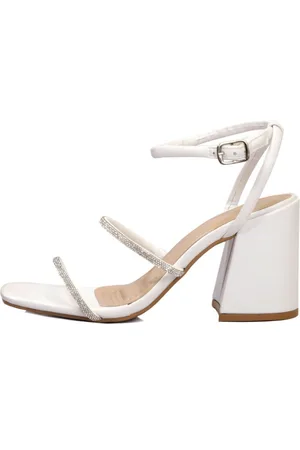 Flor da Pele Sandália Feminina Salto Médio com Tiras de Strass 12002 Napa Branca