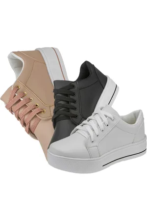 Lumiss Kit 03 Pares Tênis Casual Plataforma Nude/Preto/Branco
