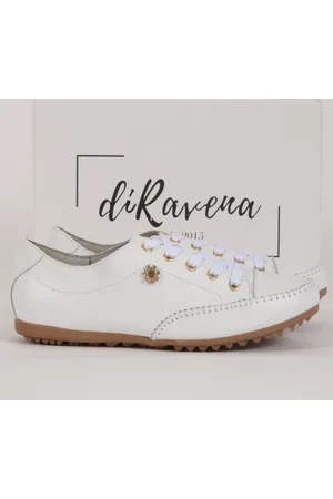 diRavena Tênis Sapatênis Feminino em Couro - Cod100 - Branco