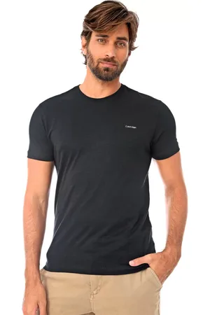 Calvin Klein Camiseta Masculina Slim Logo Flamê Preta