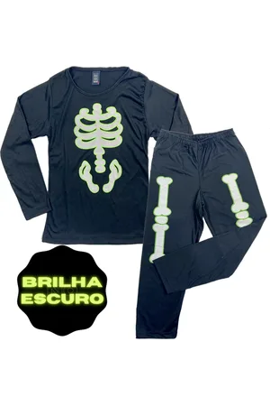 Alikids Pijama Esqueleto Brilha no escuro masculino tamanho 1/2/3/4/6/8