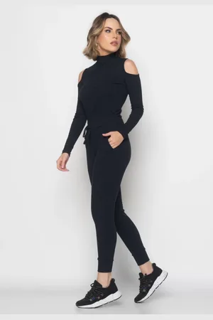 Salvatore Fashion Conjunto Comfy Com Blusa Ombro Vazado Manga Longa e Jogger Canelada